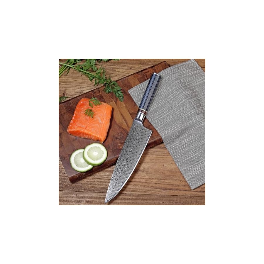 Knife Set 6 Pcs 67 Layers Damascus Steel VG10 Chef Knife Set Professional Sharp Cooking Knife Set,Rockwell Hardness 60±2 HRC Suitable for Professional Chefs,Culinary Experts and Home Cooks