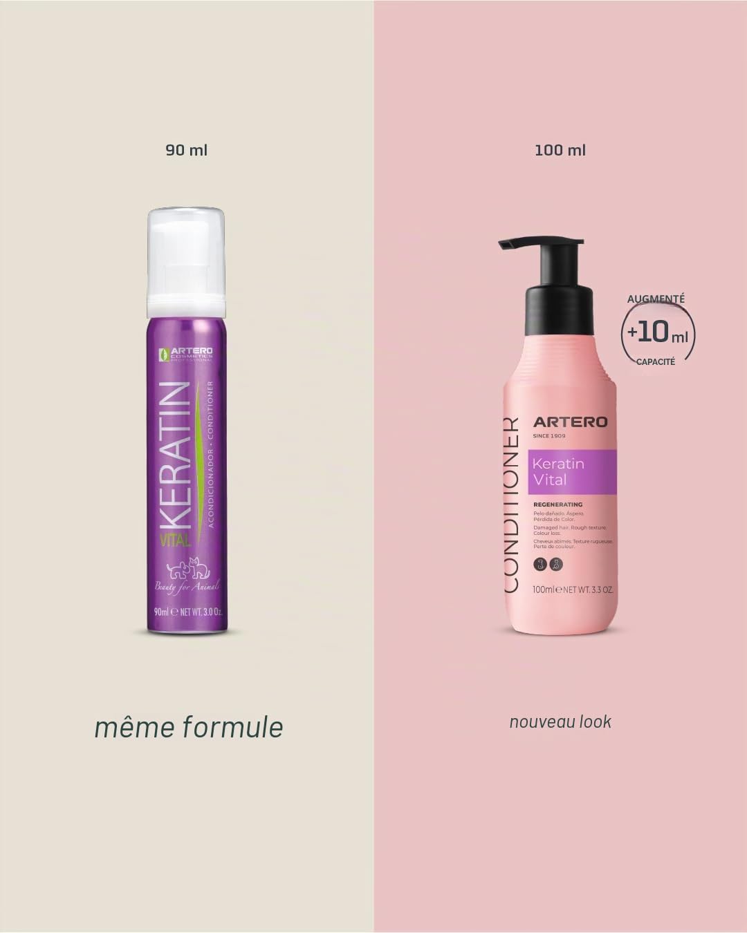 Artero Après-Shampoing Keratin Vital 90ml pour Chiens et Chats - Régénération Instantanée, Douceur et Brillance pour Un Pelage Fort et Protégé, Effet Anti-Frisottis
