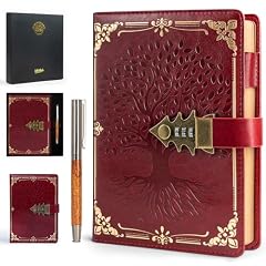 WEMATE Lock Journal with Pen & Gift Box, A5 260 Pages, Refillable, Hardcover Leather Password Notebook for Writing, Vintage Lock Diary for Women, Girls, Men, Students, 8.6 x 5.8 in, Red