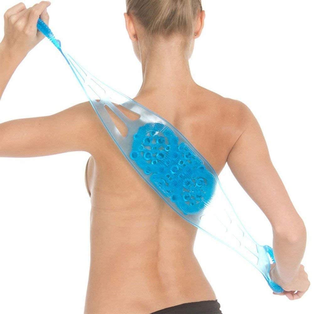 SPAREQUE Dual Sided Back Scrubber Body Massage Brush Silicon Back Wash Bar Bathroom Products Luxury Exfoliating Back Scrubber with Flip Side Massager for Shower and Bath
