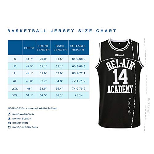 Generies #14 The Fresh Prince of Bel Air Academy Men Basketball Jersey, Black XXXL