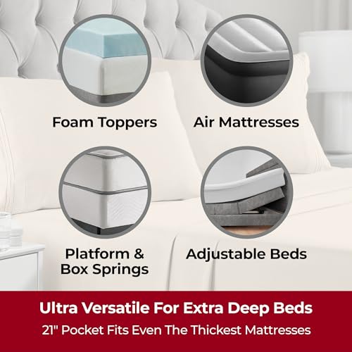 Image of Mellanni Extra Deep Full Sheets - 4 PC Iconic Collection Bedding - Hotel Luxury, Ultra Soft, Cooling Bed Sheets - Wrinkle, Fade, Stain Resistant (Full, Beige)
