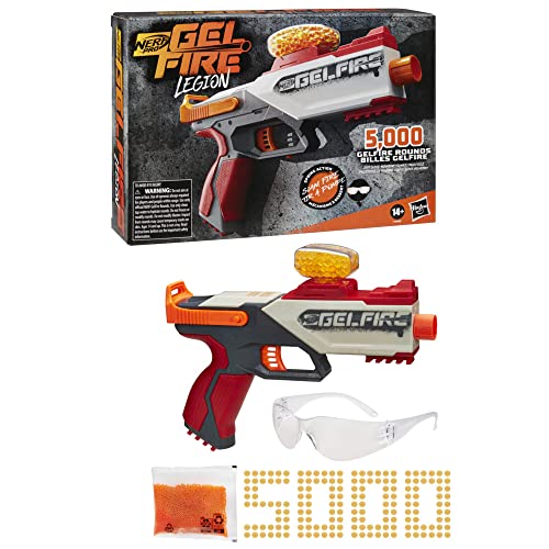 Lanzador Nerf Pro Gelfire Legion - Acción de Resorte - 5000 recargas Gelfire - Depósito de 130 recargas - Lentes de protección - Modo ráfaga - Edad: A...