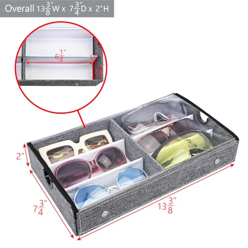 Image of Ikee Design 2 Pcs Set Large 6 Slot Eyewear Storage Organizer Box Display Case Holder, Durable Eye Glasses Storage for Eyeglasses, Watches and Jewelry 13 3 /8 W x 7 3 /4 D x 2 1 /4 H in, Gray Linen