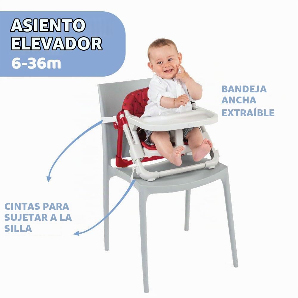 Chicco Chairy, Asiento Elevador de 6 Meses a 3 Años (15 kg), Trona Convertible en Silla Infantil, Portátil, Ajustable y Evolutiva, Cierre Compacto y Bandeja Extraíble – Conejito Gris (Bunny)