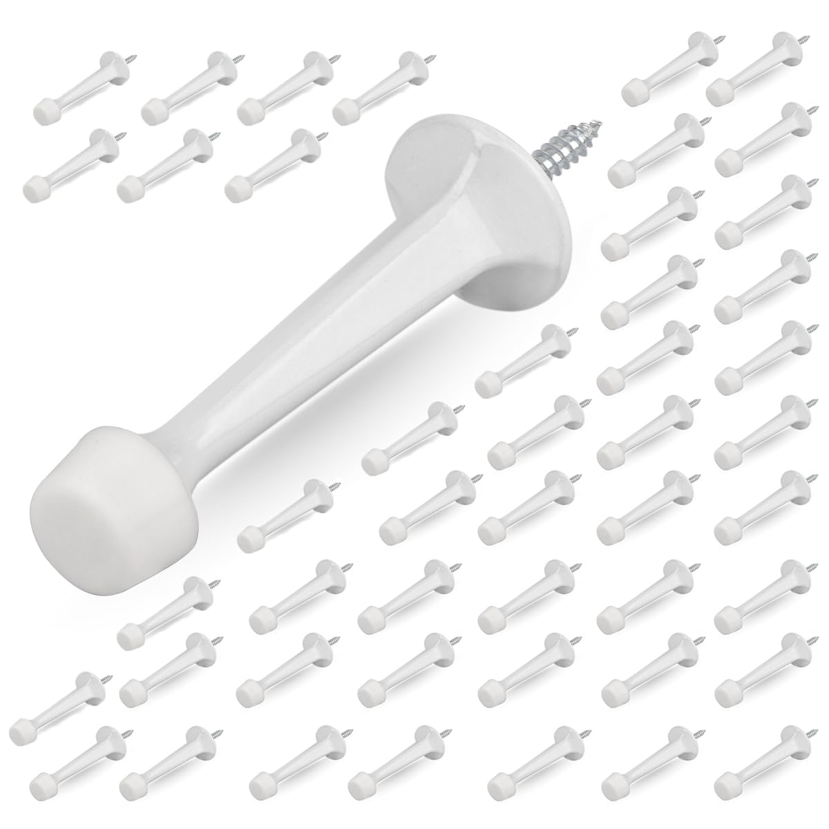 HOMOTEK 48 Pack Heavy Duty Solid Rigid Door Stop with Soft Rubber Tip, Zinc Die Cast Door Stopper Protect Wall & Door, White — image 1