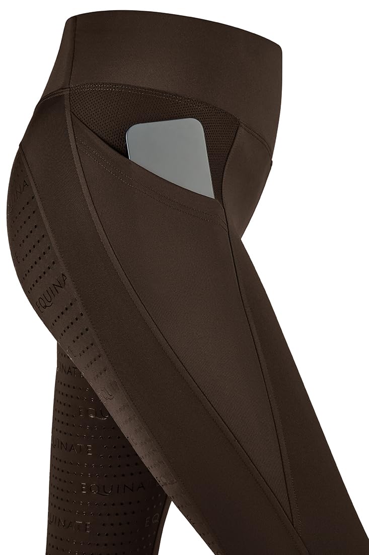 Equinate Damen Reitleggings Cleo - Bequeme Reithose mit Vollbesatz Grip Handytasche und Ziptasche - atmungsaktiv elastisch rutschfest
