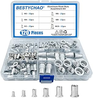 BESTYCHAO 120pcs Aluminum Rivet Nut Flat Head Threaded Insert Rivet Nut, Nutsert Rivnut Assortment Kit M3 M4 M5 M6 M8 M10