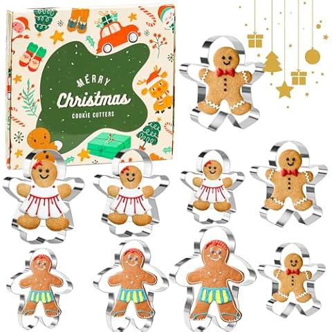 KAISHANE Gingerbread Man Cutters set 9 Pieces Stainless Steel Boy and Girl Cookie Cutter Biscuit Cutter Shapes for Christmas Holiday Cover