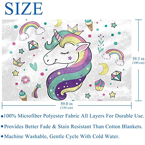 Couverture chaude licorne 150x100 cm anti-frisson pour lit et canapé
