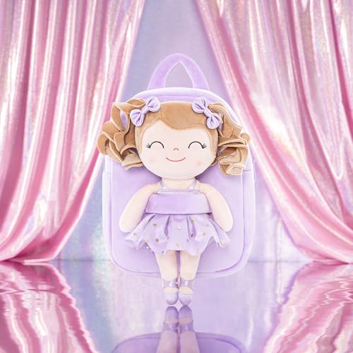 Gloveleya Toddler Backpack Baby Ballerina Girl Gifts Plush Curly Hair Ballet Backpack - White Purple 9 inches