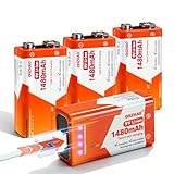 OHZHAO 4 Pack 1480mAh Rechargeable 9V Battery with LED Indicator, 2026 Upgrade Long-Lasting 9V Battery for Smoke Detectors, Multimeters, Microphones, Walkie-Talkies, Toys with Charging Cable