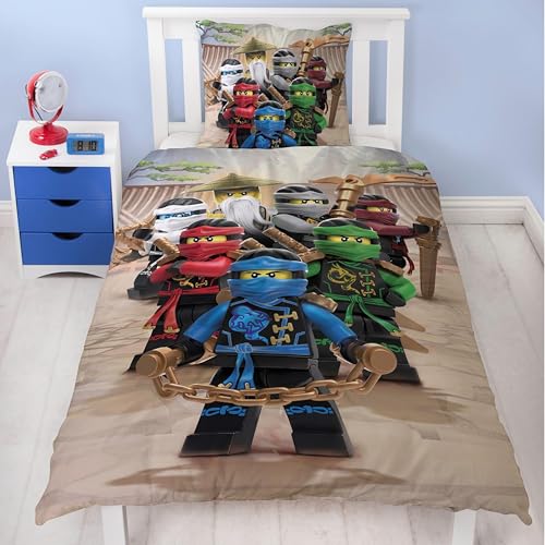 Parure de lit 135 x 200 cm, Lego Ninjago Lloyd, Sora, Arin et Dragon Riyu, 100 % coton, fermeture éclair, 1 taie d'oreiller 80 x 80 cm + housse de couette 135...