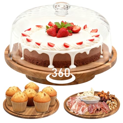 cutesun acacia wood cake stand with lid, 11.8'' Rotating Cake Stand with Dome, Shaterproof 10.4'' Acrylic Cake Display Cover, Cake Holder Tray for Wedding Gift,Kitchen,Birthday,Parties,Baking Gifts cutesun acacia wood cake stand with lid, 11.8'' Rotating Cake Stand with Dome, Shaterproof 10.4'' Acrylic Cake Display Cover, Cake Holder Tray for Wedding Gift,Kitchen,Birthday,Parties,Baking Gifts