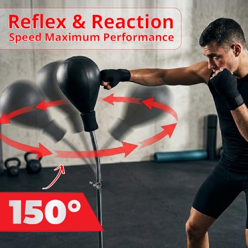 Image of MAXSTRENGTH Free Standing Boxing Punch Bag with Speed Ball | Adjustable Reflex Training Bag for Home Gym, Cardio & MMA Workouts (Black)
