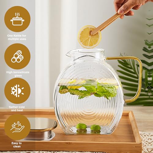 Image of Upgraded Thickened Version 77oz Large Glass Water Pitcher with Gold Lid for Fridge Wide Handle Coffee Carafe for Party Water Jug Lemonade Iced Tea Jug Juice Sun Tea Jar for Drinks(Clear)