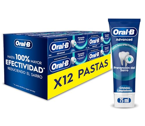 Oral-B Advanced Prevención del Sarro Pasta de Dientes con Cristales de Limpieza Profunda, Pack 12 X 75 ml, Protege contra La Placa, Dentífrico con Sabor Hierbabuena Dulce, 75 ml (Paquete de 12)