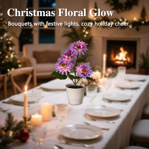 Image of Purple Daisy Flower Table Lamp Decor Gifts for Women Birthday Christmas