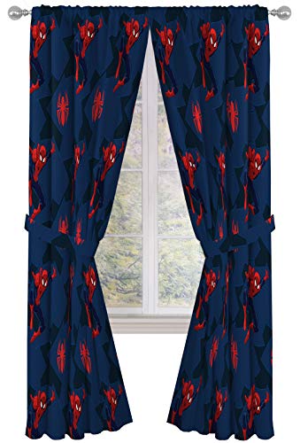 Jay Franco Marvel Spiderman Classic Saving The Day 84" Decorative Curtain/Drapes 4 Piece Set (2 Panels, 2 Tiebacks)