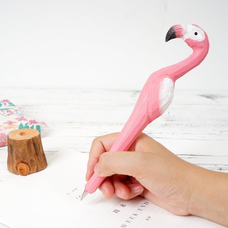 Bolígrafo de gel tallado en madera hecho a mano diseño animal miniatura 3