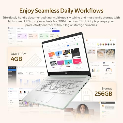 Image of HP Flagship 14 inch Laptop with AI Copilot for Student, 13th Gen Intel 4-Core, 4GB DDR4, 256GB Storage(128GB UFS+128GB Docking Station), Intel Graphics, Webcam, 1 Year Office 365, WiFi 6, Win 11 S, Green