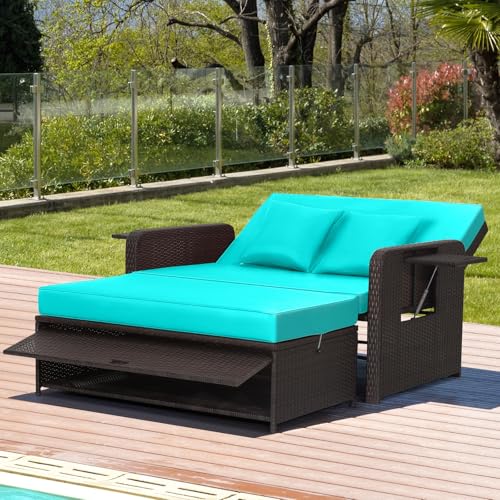 Nightcore Wicker Patio Outdoor Daybed, Outdoor Chaise Lounger w/ 4-Level Adjustable Backrest...