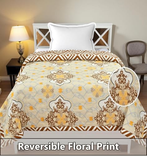 Image of IVAZA Luxury Ultrasonic Punch AC Comforter Blanket - Quilted Microfiber Floral Pattern, Lightweight Breathable All‑Season Blanket for Bedroom, Travel (Singled Bed,228x152 CM) (Mustard Yellow,)