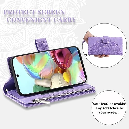Funda Samsung Galaxy A71 4G para salir sin bolso con tarjetero y correa morada 4