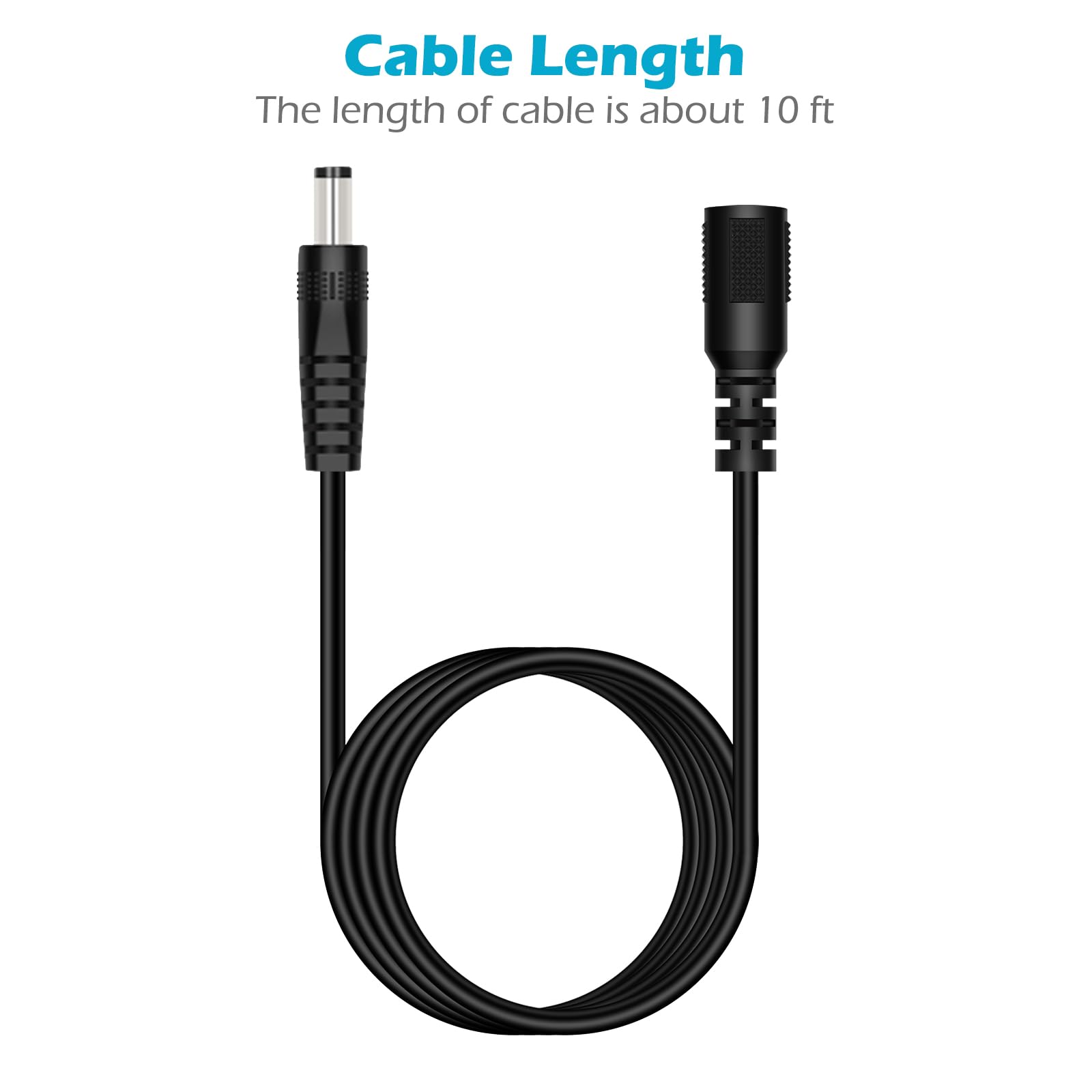 Câble D'extension D'alimentation DC 2.5mm / 5.5mm Mâle à Prise Mâle Connecteur 2m Adaptateur CCTV Compatible Avec CCTV Security Camera, IP Camera, DVR Standalone, LED Strip, Moniteurs (Noir