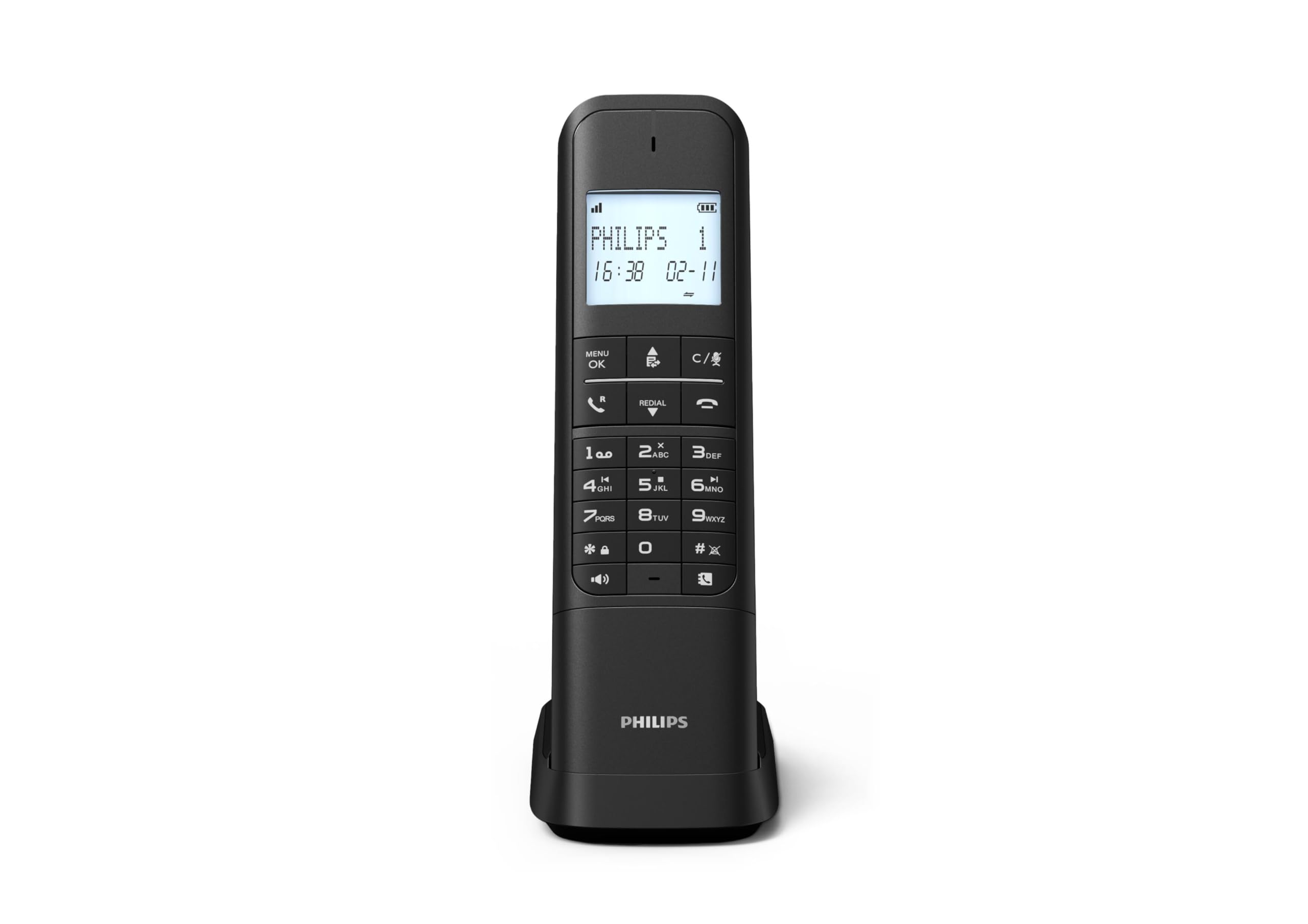 Philips schnurloses Festnetztelefon M4751B mit Anrufbeantworter, Display mit Hintergrundbeleuchtung, Freisprecheinrichtung, Anrufsperre, ECO-Modus, 14 Stunden Sprechzeit, Wandmontage