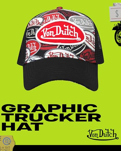Image of Von Dutch Monogram Trucker Cap - Retro Snapback Cap for Men and Women - Adjustable Snap Fit Panel, Mesh Rear, Curved Bill