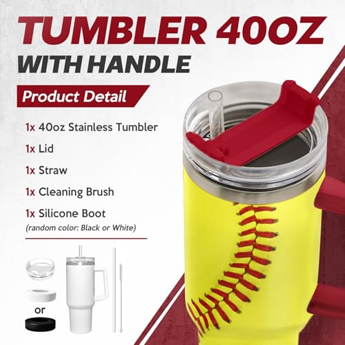 Image of SANDJEST Softball Tumbler with Handle 40oz, Insulated Stainless Steel Cup with Lid & Straw, Sports Lover Gift for Men, Coach, Player, Christmas, Birthday