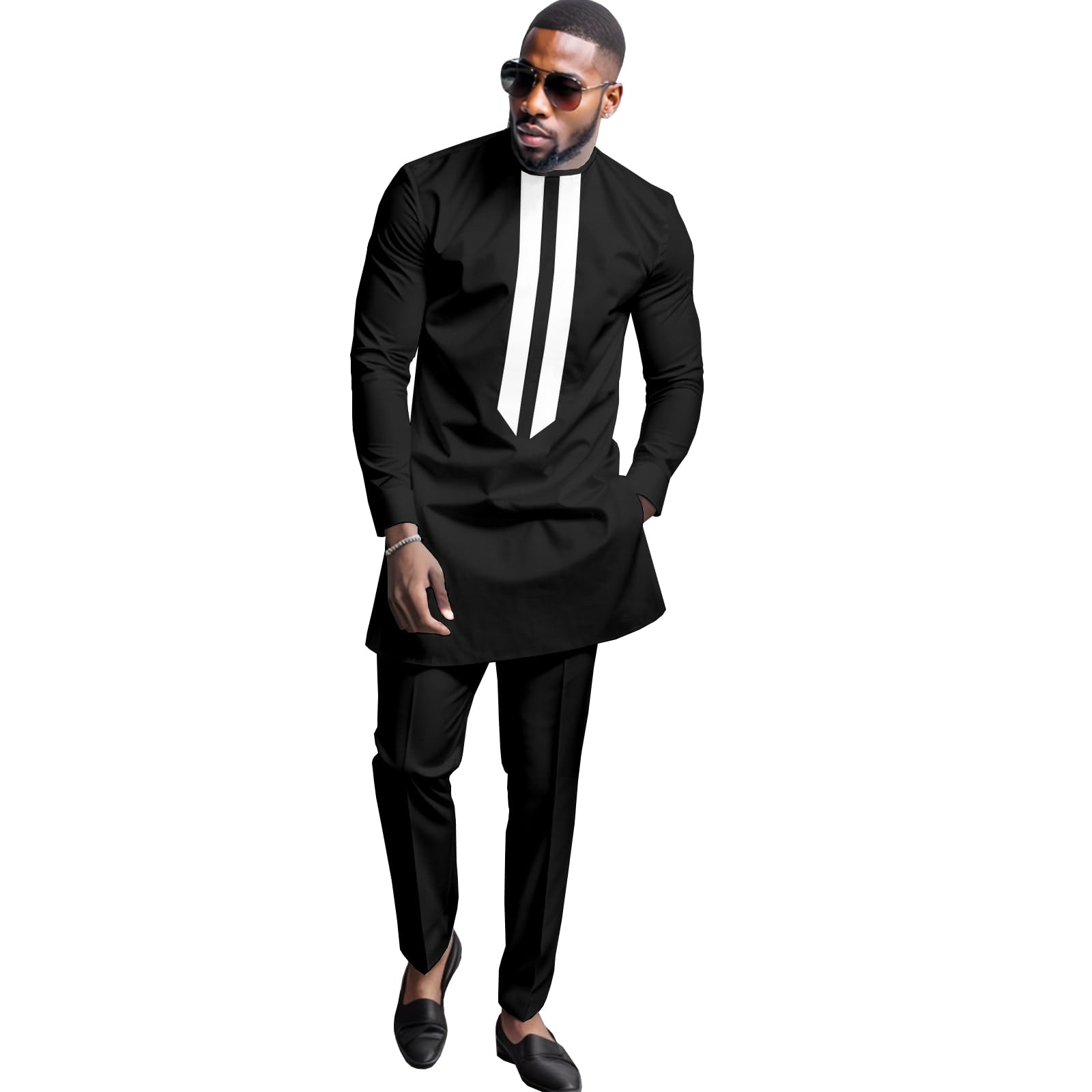 African Men's Formal Clothes Dashiki Shirt and Pant Two Piece Suit Traditional Long Sleeve Outfits, 6 5, S