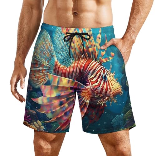 Lionfish Tropical Fish Mens Swim Trunks with Quick-Drying Lining Beach Shorts for Outdoor Sports