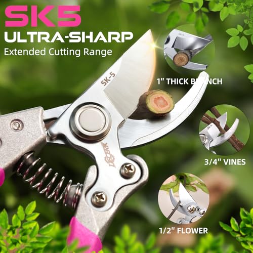 Image of DECERK 8.5 inch Bypass Pruning Shears for Women - Lightweight Garden Scissors, Ultra Sharp SK5 Blade, Ergonomic Handle Reduces Hand Fatigue, Ideal Pruners for Arthritic Hands, Pink Tools Gift for Mom
