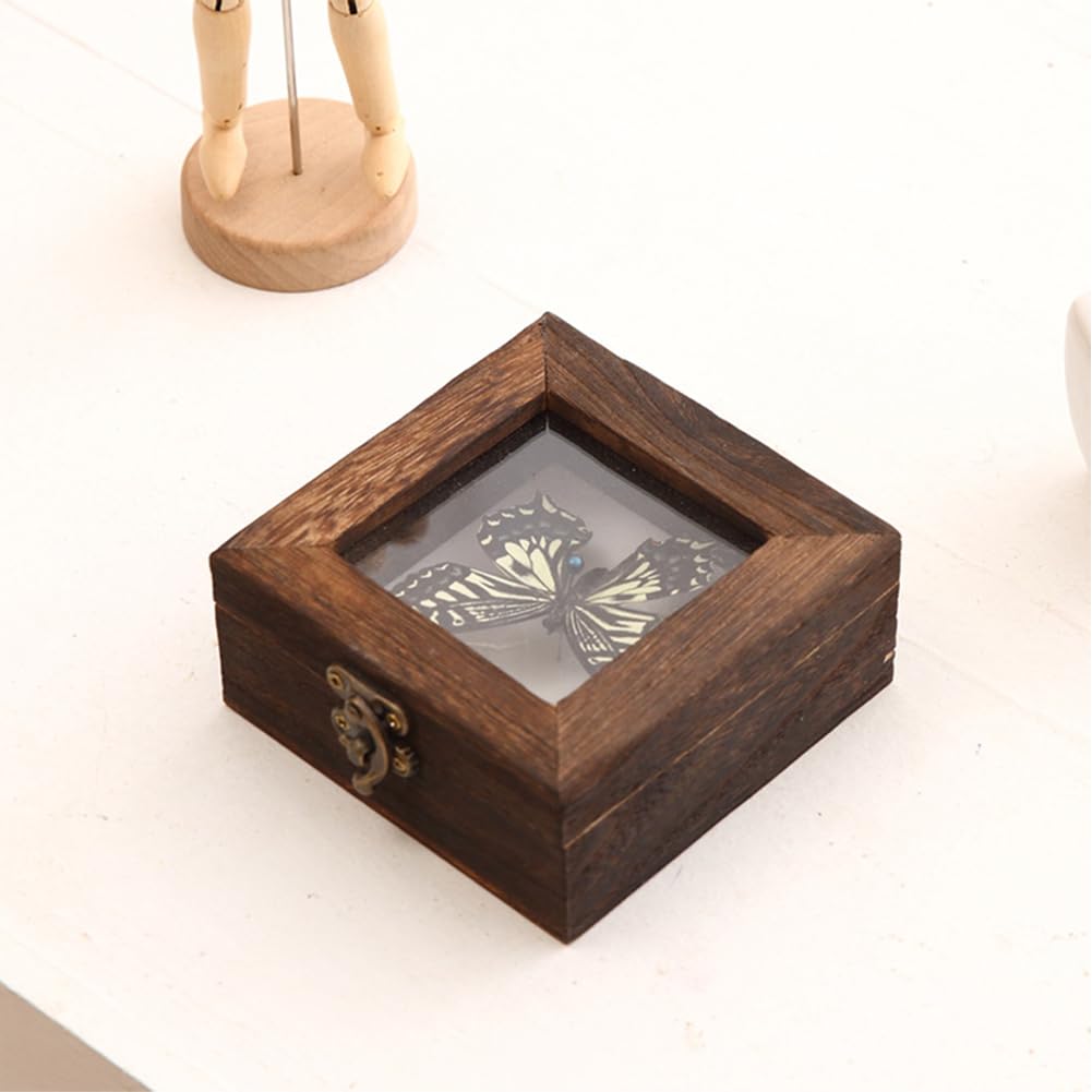 Caja De Madera Vintage Con Tapa De Vidrio - 10x10x4.5 Cm, Ideal Para Recuerdos Y Colecciones