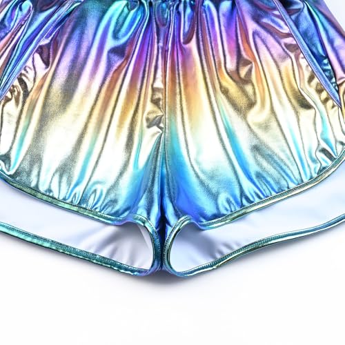 Image of Perfashion Women's Metallic Shiny Shorts Sparkly Hot Yoga Outfit