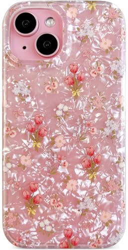 Qokey for iPhone 15 Case(6.1 Inches),Girly Floral, Pink Bouquet