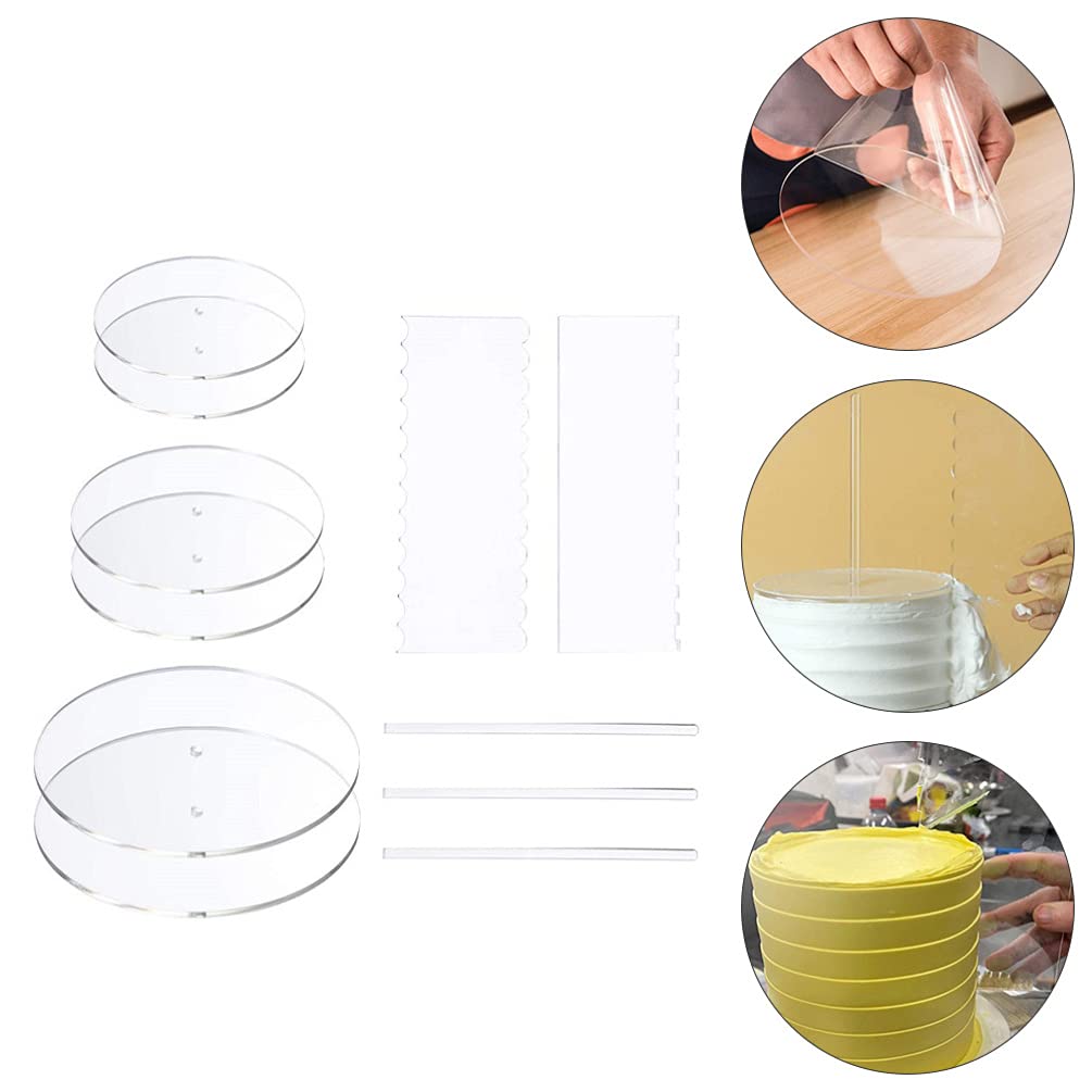 DOITOOL Set de 11 Disques Ronds en Acrylique pour Gâteau Grattoirs et Outils de Décoration, Accessoire Transparent Pâtisserie Découpe Précise