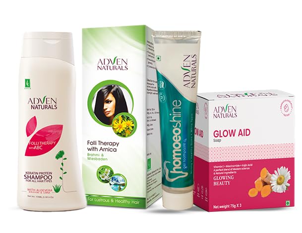 Adven Naturals Keratin & Brahmi Nourishing Combo | Keratin Shampoo 200ml+ Arnica Brahmi Wiesbaden Hair Oil 100ml+ Toothpaste 100g+ Glow Aid Soap Pack 225g| Complete Care Kit-image-33