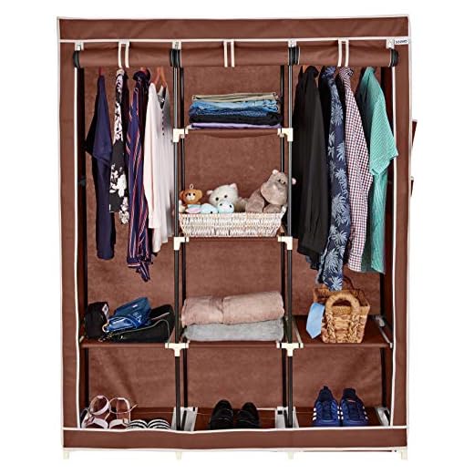 Amazon Brand - Solimo 3-Door Foldable Wardrobe, 8 Racks, Brown