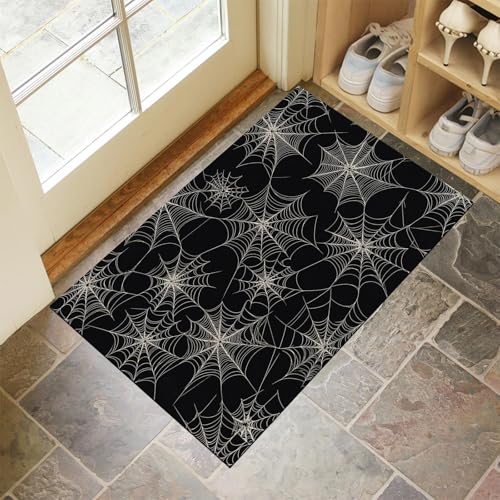 Felpudo de entrada 60x90 cm lavable con patrón de telaraña negro 5