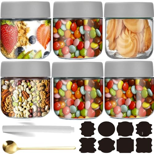 CNKHDZ 6 recipientes de 500 ml de cristal con tapas, para preparar la cena, ensalada, cereales y aperitivos (gris, 6 unidades de 300 ml)