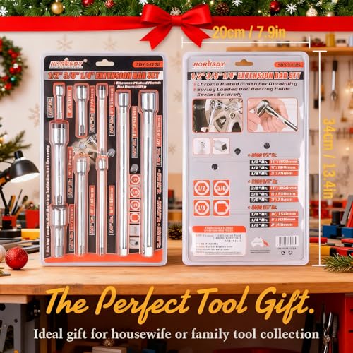 Image of 9-Piece Socket Extension Bar Set, Ratchet Extension Bar Set,1 /4 inch, 3 /8 inch, and 1 /2 inch Impact Drive Socket, Drive Tool Accessory, CR-V Steel Storage Tray