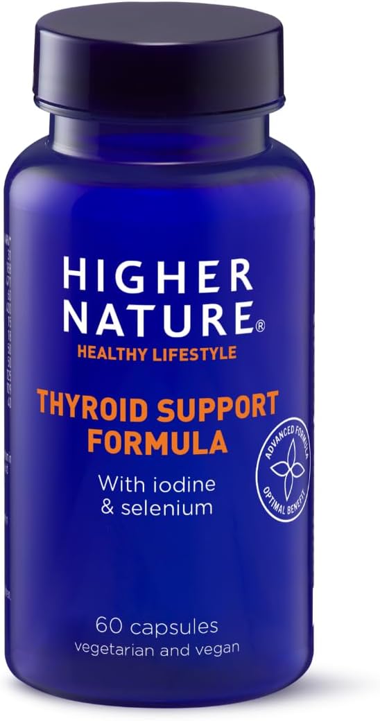 Higher Nature Thyroid Support Formula with Iodine, Selenium, Vitamin C, B12 & Iron - for Reduction of Tiredness & Fatigue - Vegan Thyroid Support Supplement for Women & Men - 60 Capsules