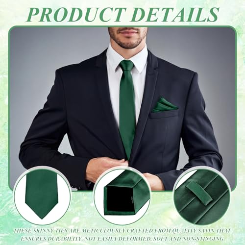 Image of Sureio 20 Pcs Men Tie and Pocket Square Set Satin Formal Solid Ties for Men Pocket Square Handkerchief for Wedding