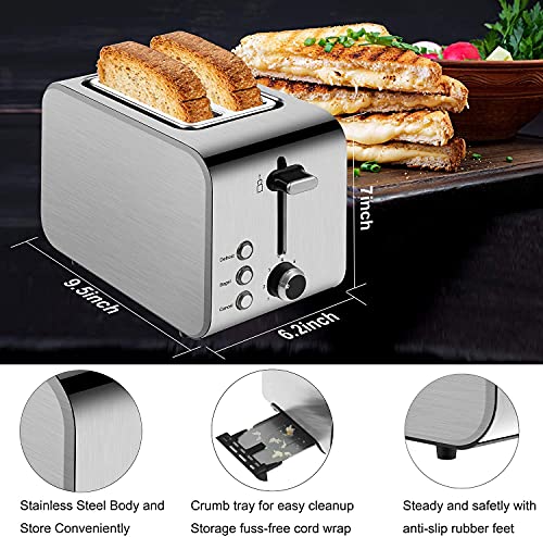 Toaster 2 Slice Toasters Best Rated Prime 1.5in Wide Slot Toaster Stainless Steel Toasters 7 Shade Settings with Removable Crumb Tray for Bread, Waffles, Small Retro Evenly Quickly Toaster