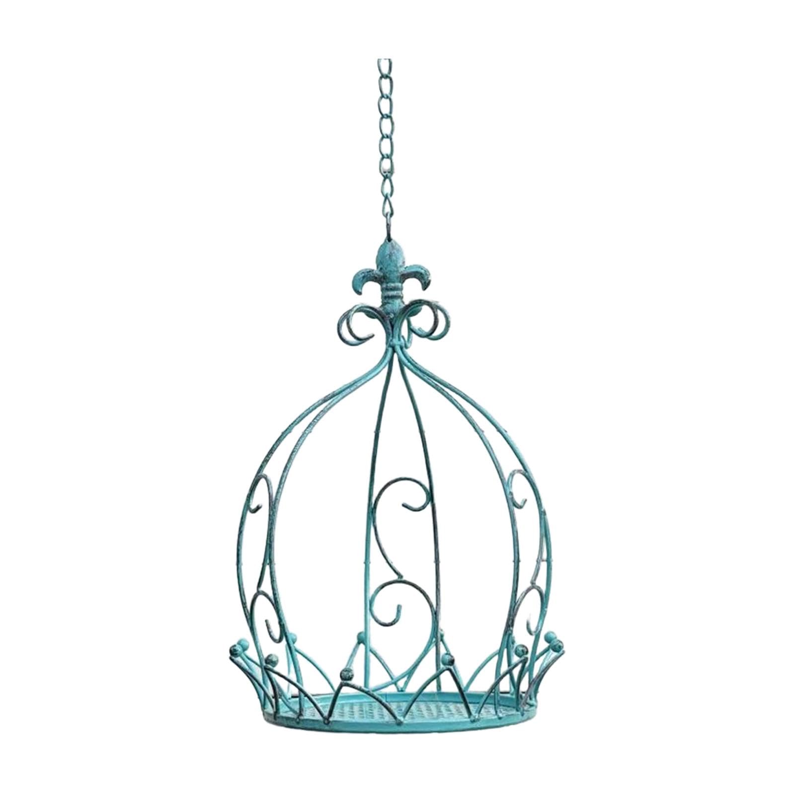 Panier Suspendu en Fer Forgé, Pot de Fleurs Vintage en Fer, Support pour Plantes, Bordure Robuste, Chaîne Solide pour La Décoration de Jardin, Te, Bleu