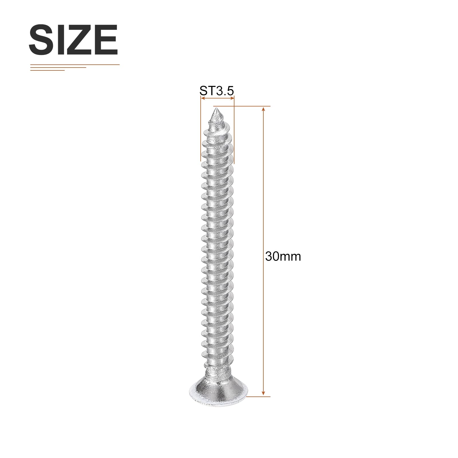 DTGN 50Pcs ST3.5x30mm Flat Head Wood Screws, 304 Stainless Steel White Phillips Self Tapping Screws - Image 2