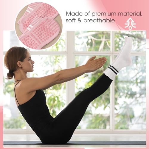 Image of Jspupifip Pilates Socks with Grips for Women, 6 Pairs Ruffle Yoga Socks Frilly Barre Non Skid Athletic Crew Grip Cotton Socks for Ballet, Dance, Workout, Fitness